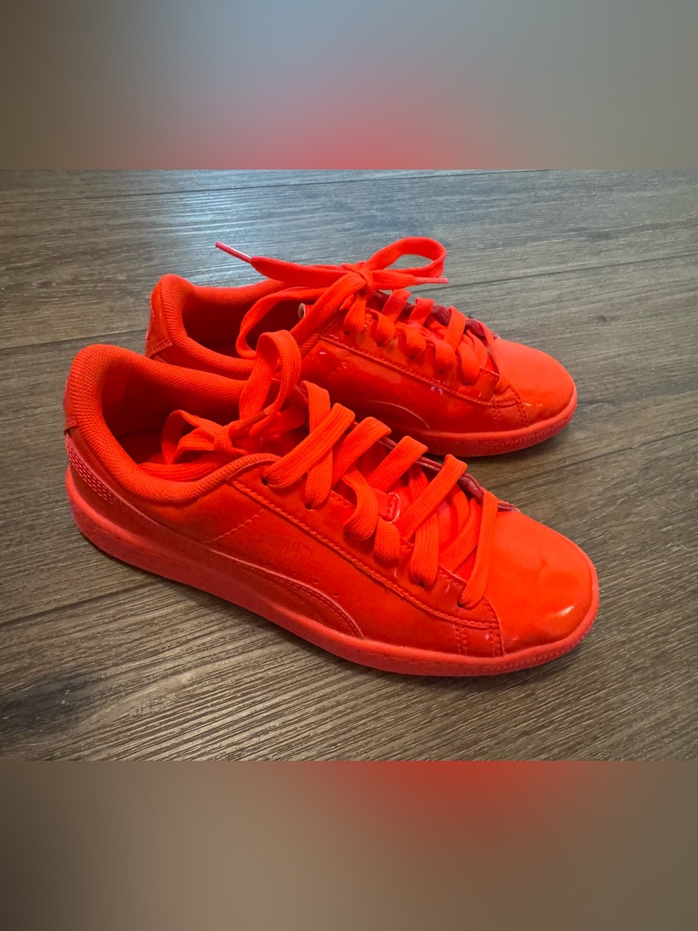 Puma Kids' Bright Orange patent leather Lace-Up Sneakers